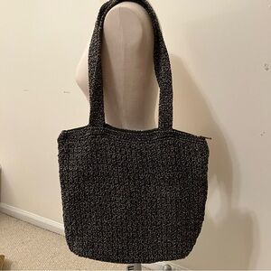 VTG  The Sak Handbag Crochet Knit Woven Shoulder Bag Brown Black Purse Boho Tote
